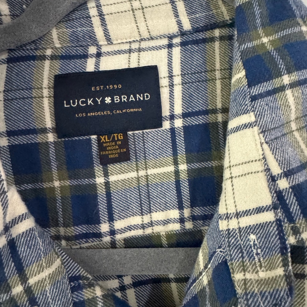 Lucky Brand Men's Blue and Cream Plaid Shirt - Picture 3 of 4